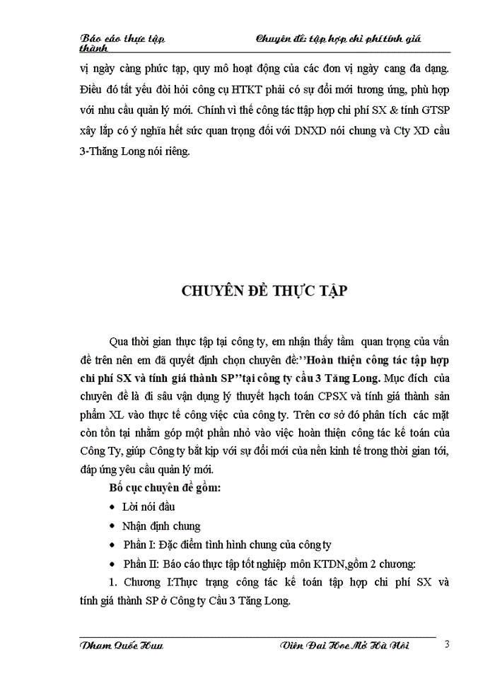 Hoàn thiện cụng tỏc tập hợp chi phớ SX và tớnh giỏ thành SPtại công ty cầu 3 Tăng Long