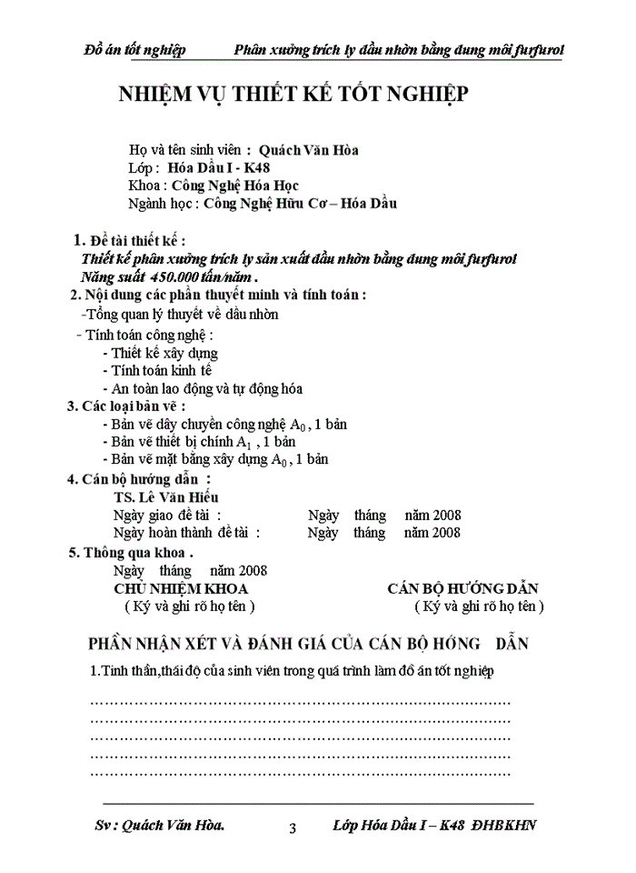 image for page thiết kế phân xưởng trích ly sản xuất dầu nhờn bằng dung môi furfurol năng suất 450.000 tấn/năm
