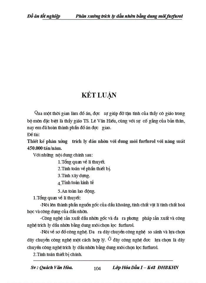 image for page thiết kế phân xưởng trích ly sản xuất dầu nhờn bằng dung môi furfurol năng suất 450.000 tấn/năm