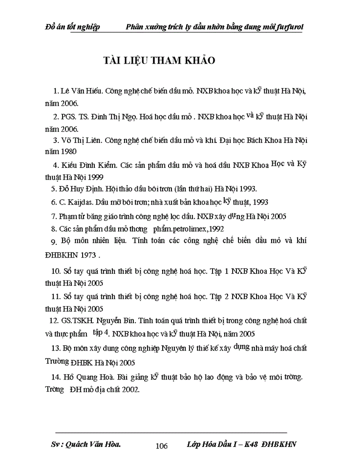 image for page thiết kế phân xưởng trích ly sản xuất dầu nhờn bằng dung môi furfurol năng suất 450.000 tấn/năm