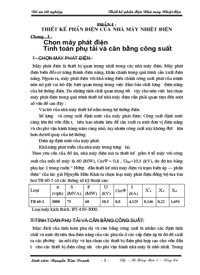 Thiết kế phần điện Nhà máy Nhiệt điện