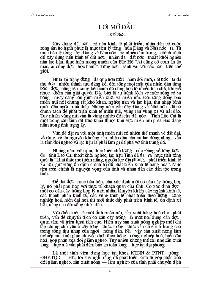 image for page Những vấn đề về định hướng chuyển dịch cơ cấu cây trồng theo hướng sản xuất hàng hoá của tỉnh Lào Cai trong một số năm tới