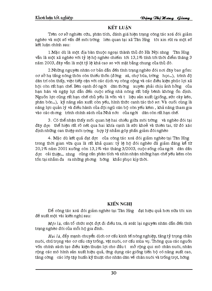 image for page Công tác xoá đói giảm nghèo và các vấn đề môi trường liên quan tại xã Tân Hưng, huyện Sóc Sơn, Thành phố Hà Nội