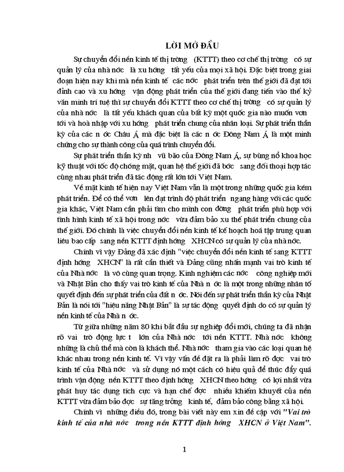 Vai trò kinh tế của nhà nước trong nền KTTT định hướng XHCN ở Việt Nam