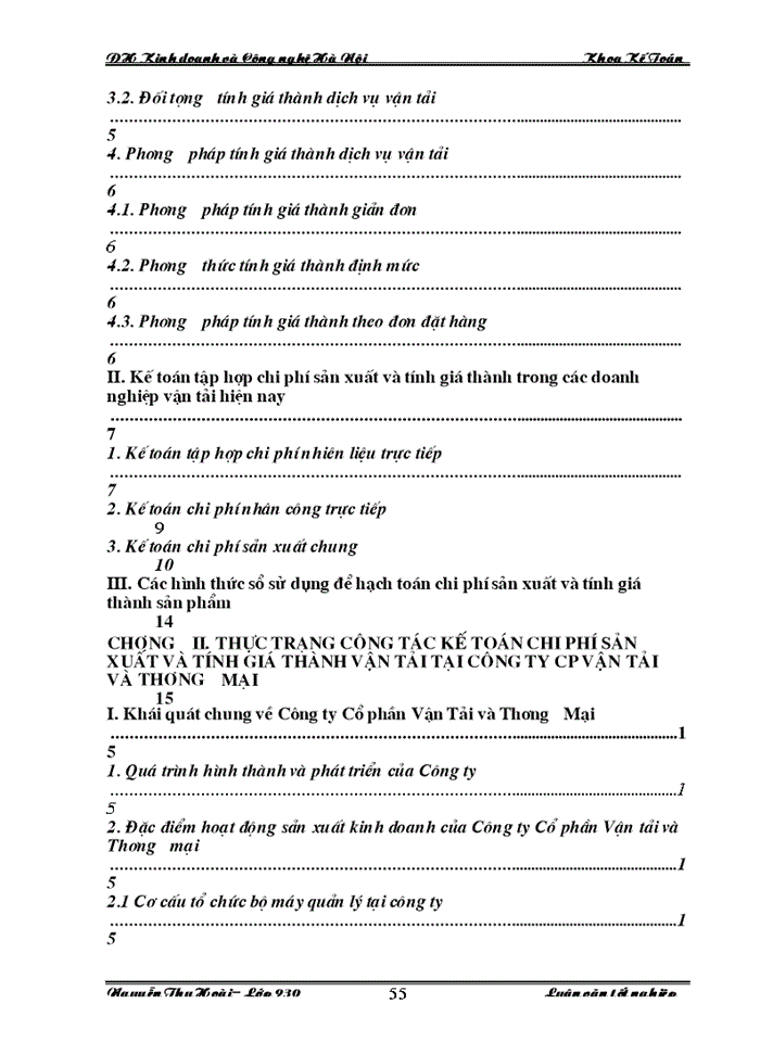 image for page Hoàn thiện công tác hạch toán kế toán chi phí sản xuất và tính giá thành sản phẩm dịch vụ vận tải tại Công ty  Cổ phần Vận tải và Thương mại - Vitranimex