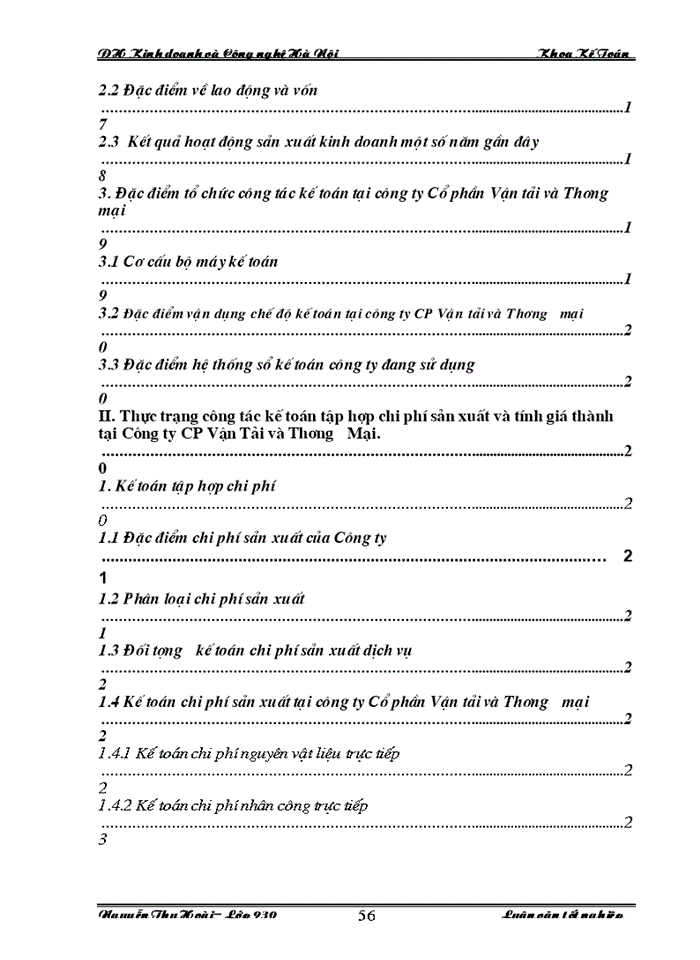 image for page Hoàn thiện công tác hạch toán kế toán chi phí sản xuất và tính giá thành sản phẩm dịch vụ vận tải tại Công ty  Cổ phần Vận tải và Thương mại - Vitranimex