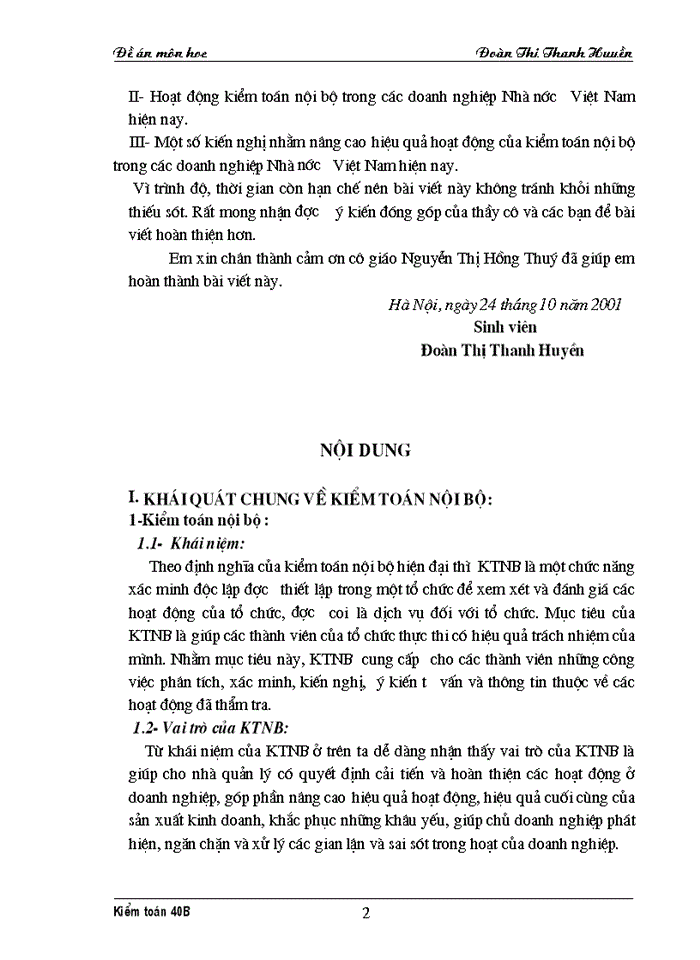 Hoạt động  kiểm toán nội bộ trong các doanh nghiệp Nhà nước  Việt Nam hiện nay