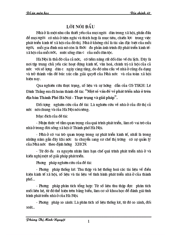 Một số vấn đề về phát triển nhà ở trên địa bàn Thành Phố Hà Nội - Thực trạng và giải pháp
