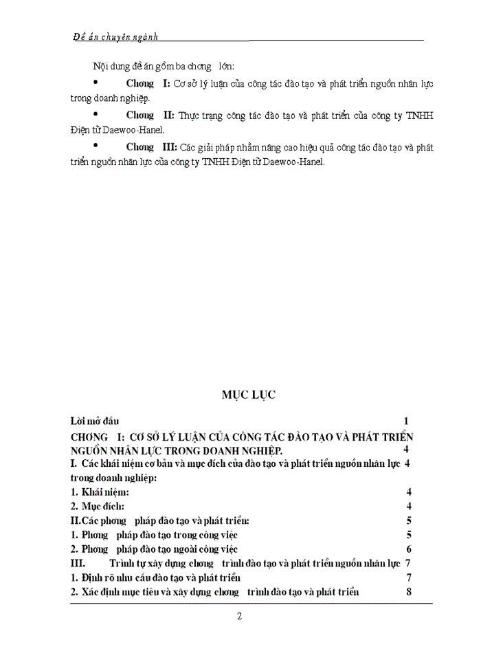 Các giải pháp nhằm nâng cao hiệu quả công tác đào tạo và phát triển nguồn nhân lực của công ty TNHH Điện tử Daewoo-Hanel.