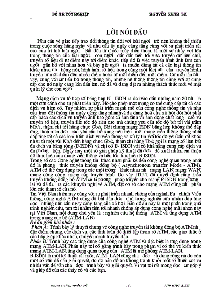 Nghiên cứu hệ thống  ATM và ứng dụng ATM trong mạng cục bộ (ATM-LAN).