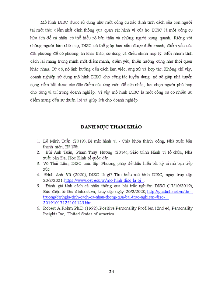image for page Nghiên cứu về tính cách nhân viên trong công ty cổ phần dinh dưỡng việt nam theo mô hình DISC