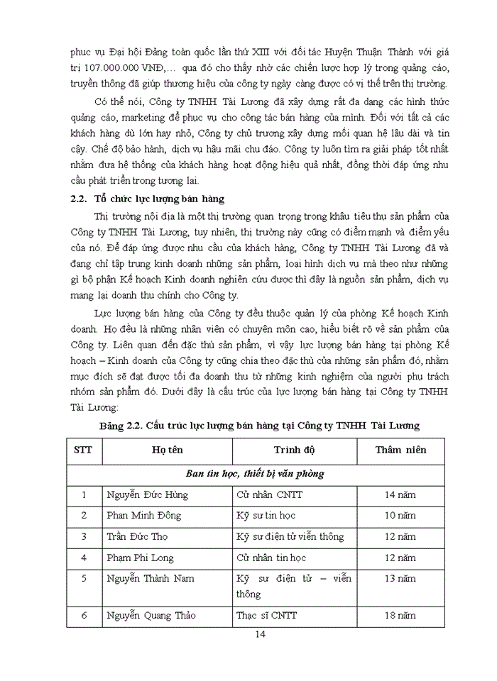 image for page Hoạt động bán hàng tại Công ty Trách nhiệm hữu hạn Tài Lương