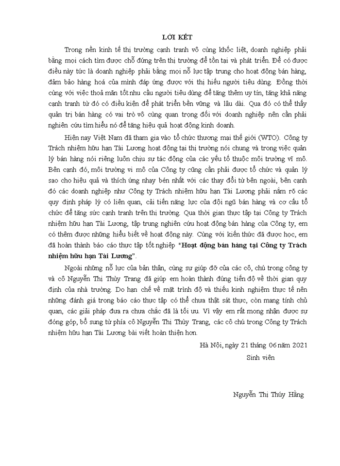 image for page Hoạt động bán hàng tại Công ty Trách nhiệm hữu hạn Tài Lương