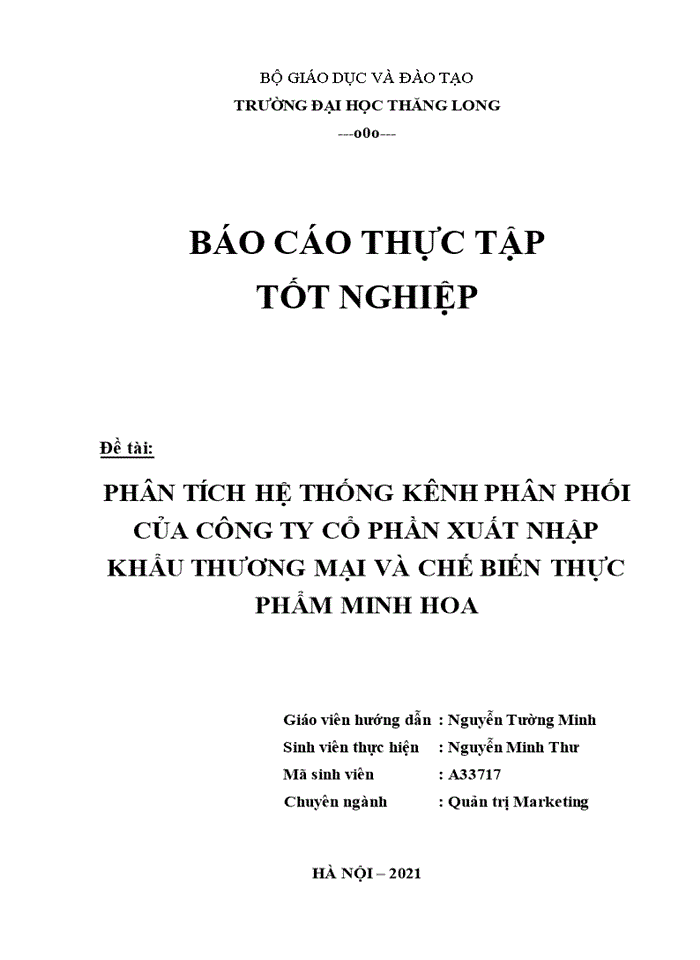 image for page Phân tích hệ thống kênh phân phối tại Công ty Cổ phần Xuất nhập khẩu Thương mại và Chế biến thực phẩm Minh Hoa