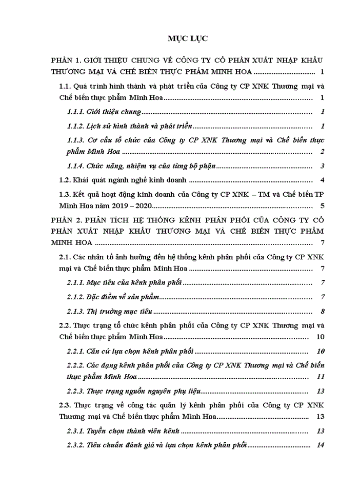 image for page Phân tích hệ thống kênh phân phối tại Công ty Cổ phần Xuất nhập khẩu Thương mại và Chế biến thực phẩm Minh Hoa