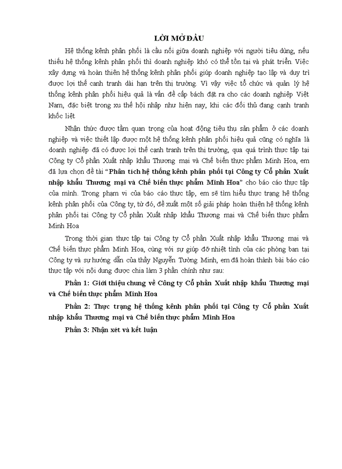image for page Phân tích hệ thống kênh phân phối tại Công ty Cổ phần Xuất nhập khẩu Thương mại và Chế biến thực phẩm Minh Hoa