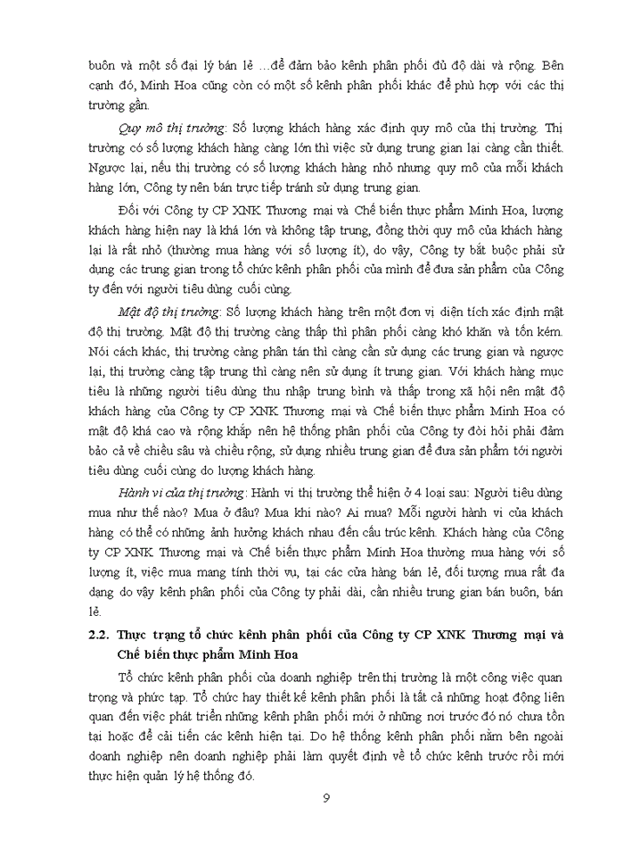 image for page Phân tích hệ thống kênh phân phối tại Công ty Cổ phần Xuất nhập khẩu Thương mại và Chế biến thực phẩm Minh Hoa