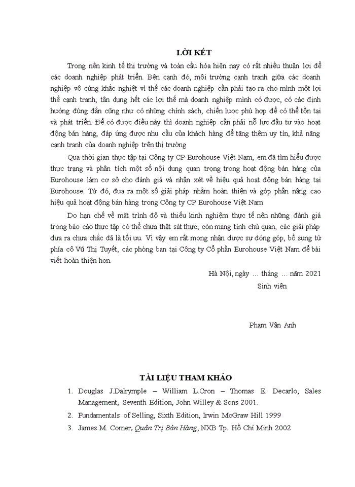 image for page Hoạt động bán hàng tại Công ty Cổ phần Eurohouse Việt Nam - Năm 2021