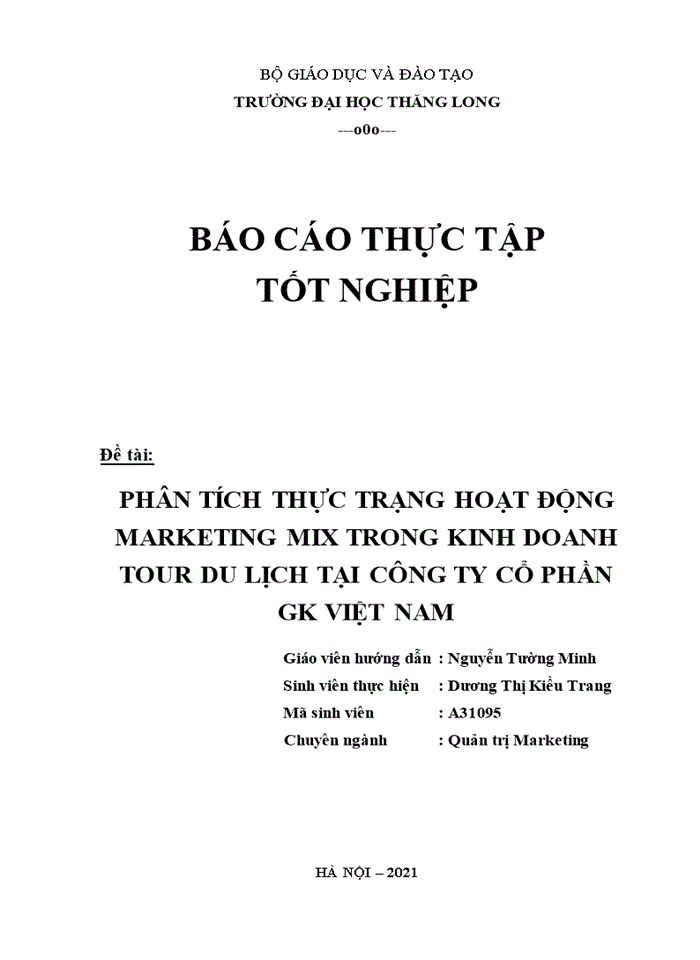 image for page Phân tích thực trạng hoạt động Marketing Mix trong kinh doanh tour du lịch tại Công ty Cổ phần GK Việt Nam