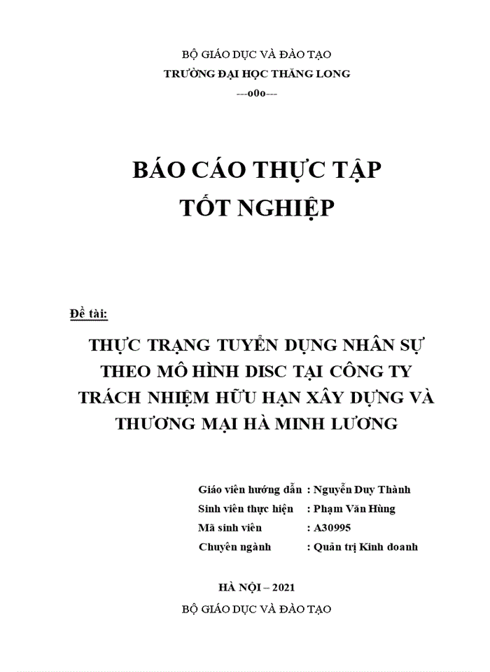 image for page Thực trạng tuyển dụng nhân sự theo mô hình disc tại công ty trách nhiệm hữu hạn xây dựng và thương mại hà minh lương - Năm 2021