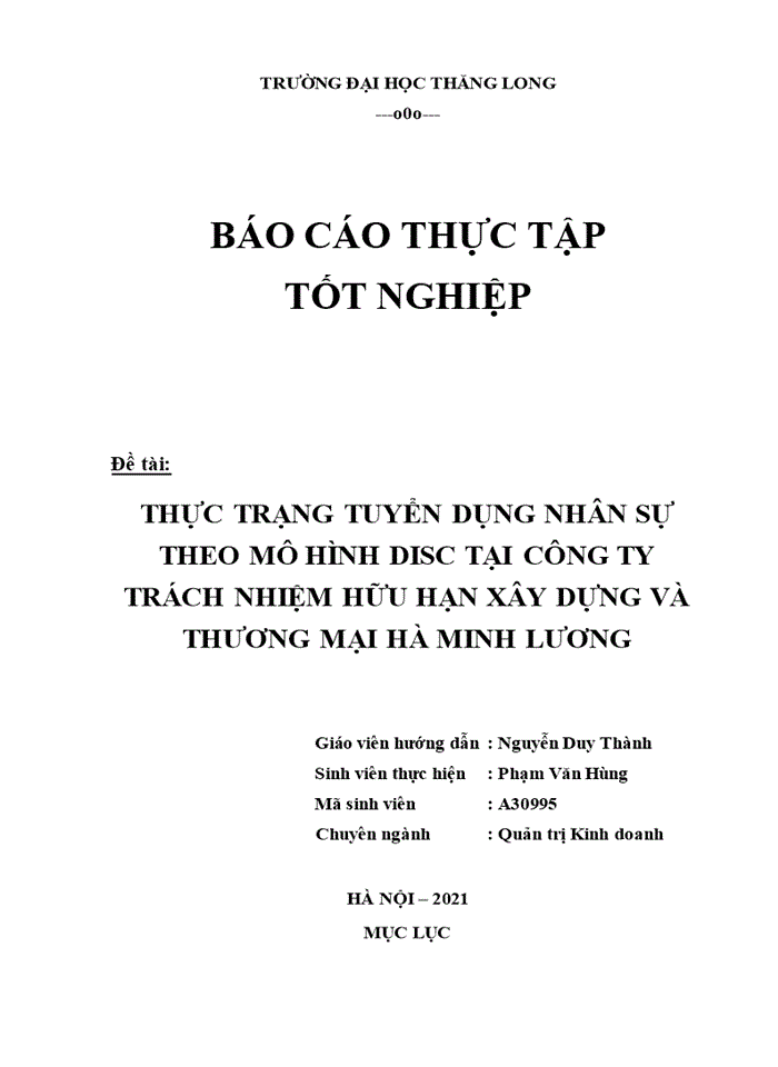 image for page Thực trạng tuyển dụng nhân sự theo mô hình disc tại công ty trách nhiệm hữu hạn xây dựng và thương mại hà minh lương - Năm 2021