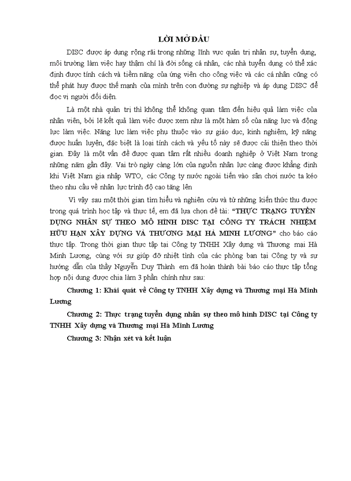 image for page Thực trạng tuyển dụng nhân sự theo mô hình disc tại công ty trách nhiệm hữu hạn xây dựng và thương mại hà minh lương - Năm 2021