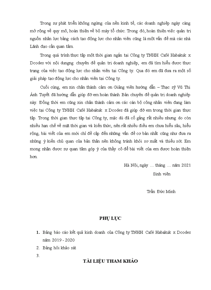 image for page Thực trạng công tác tạo động lực cho nhân viên tại Công ty TNHH Café Habakuk x Dcodes - Năm 2021