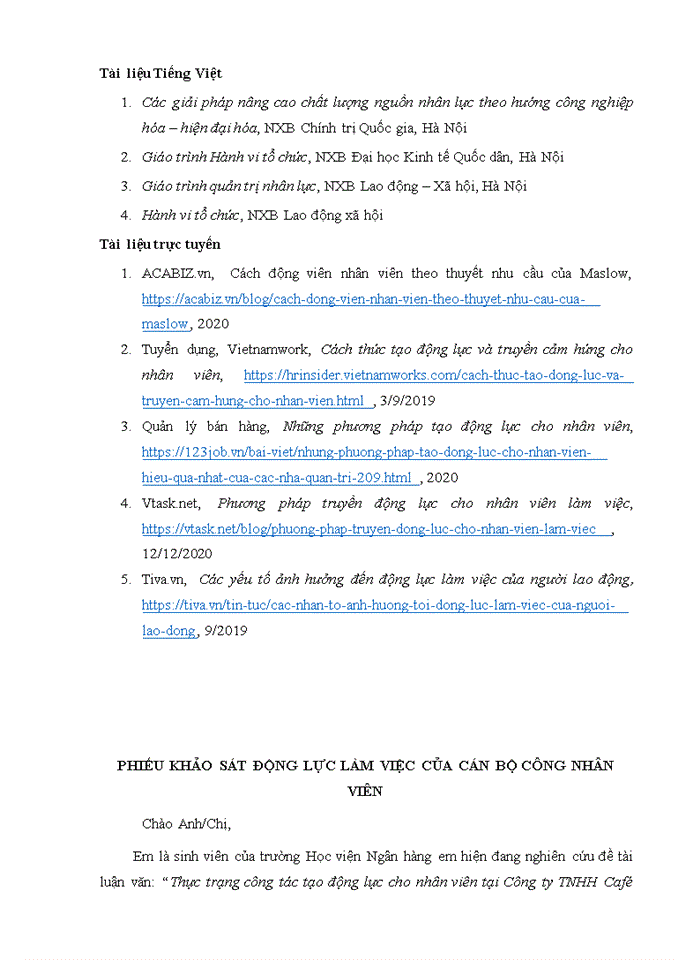 image for page Thực trạng công tác tạo động lực cho nhân viên tại Công ty TNHH Café Habakuk x Dcodes - Năm 2021