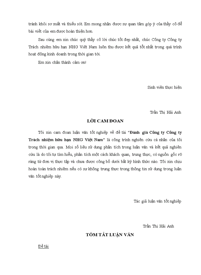 image for page Đánh giá công ty trách nhiệm hữu hạn NHG việt nam