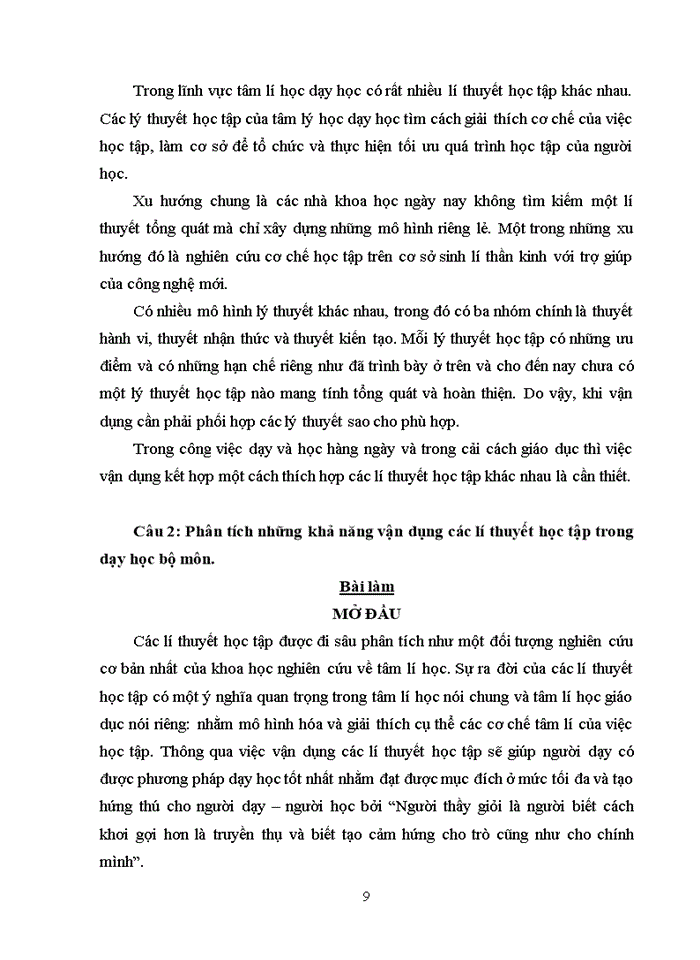 image for page Phân tích những khả năng vận dụng các lí thuyết học tập trong dạy học bộ môn