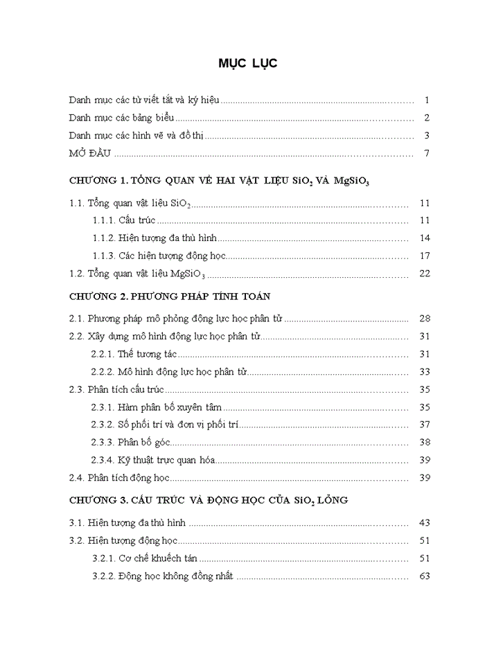 image for page Nghiên cứu đặc trưng cấu trúc và động học của các vật liệu SiO2 và MgSiO3 lỏng