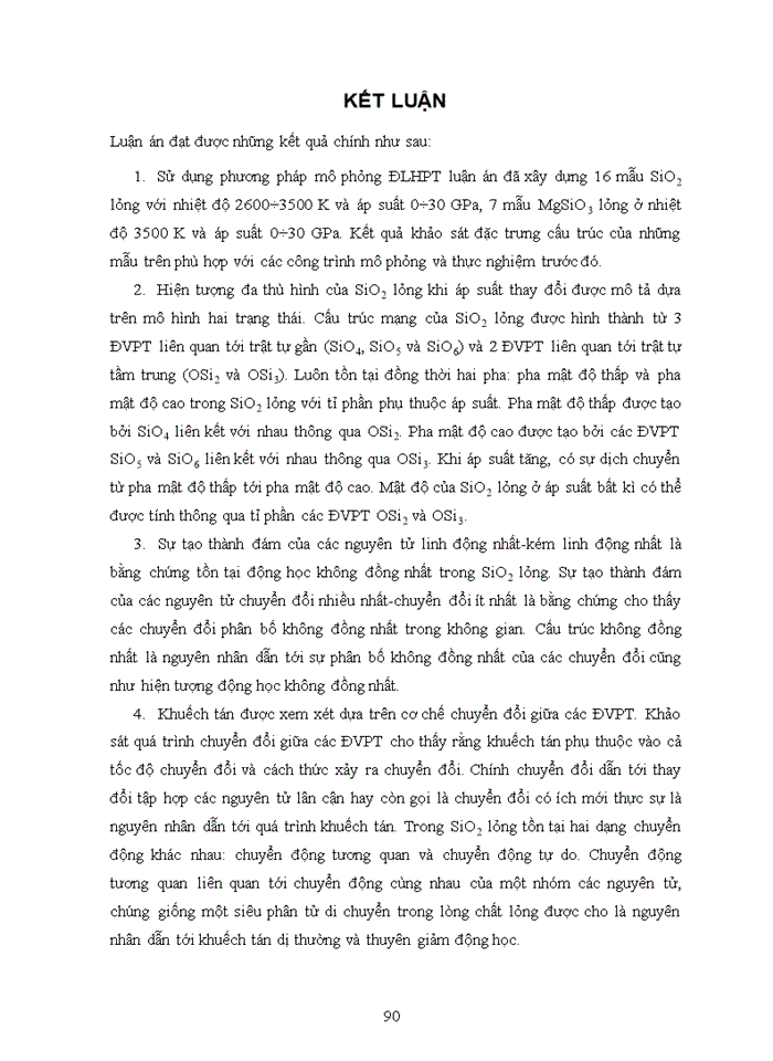 image for page Nghiên cứu đặc trưng cấu trúc và động học của các vật liệu SiO2 và MgSiO3 lỏng