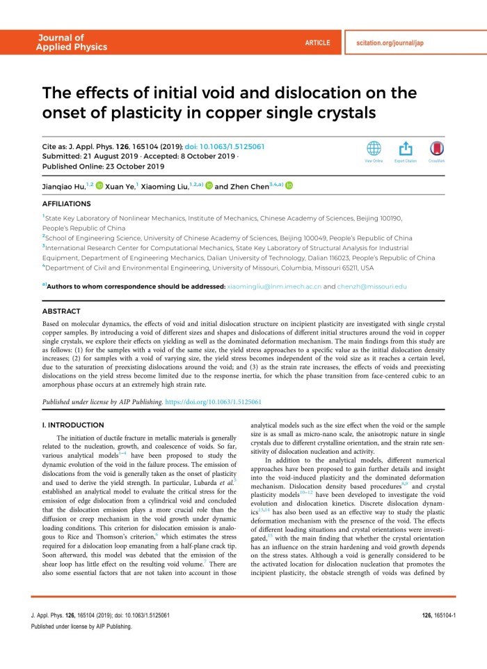 image for page The effects of initial void and dislocation on the onset of plasticity in copper single crystals