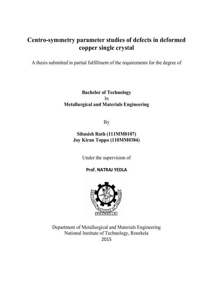 Centro-symmetry parameter studies of defects in deformed copper single crystal