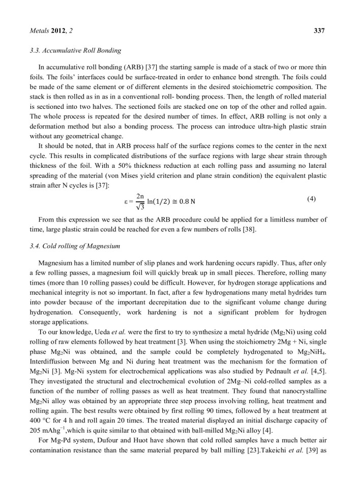 image for page Application of Severe Plastic Deformation Techniques to Magnesium for Enhanced Hydrogen Sorption Properties