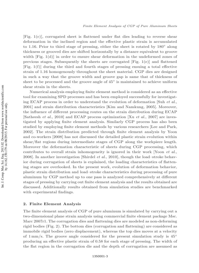 Finite element analysis of constrained groove pressing of pure aluminum sheets