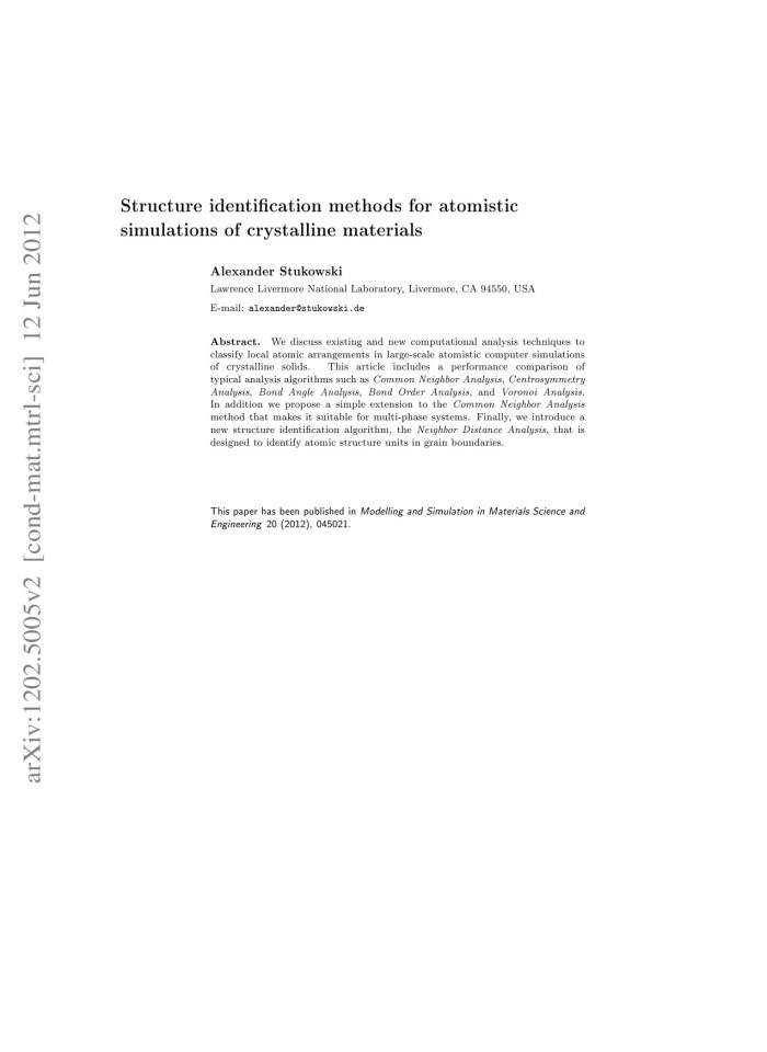 image for page Structure identification methods for atomistic simulations of crystalline materials