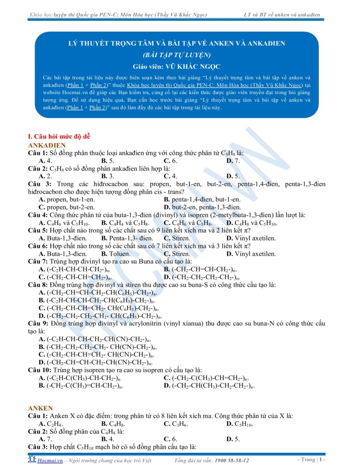 image for page Lý thuyết trọng tâm và bài tập ankan, xicloankan