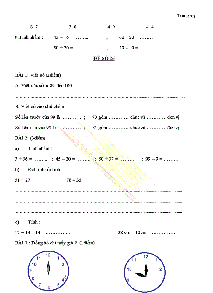 image for page 30 đề thi học kỳ 2 môn toán lớp 1