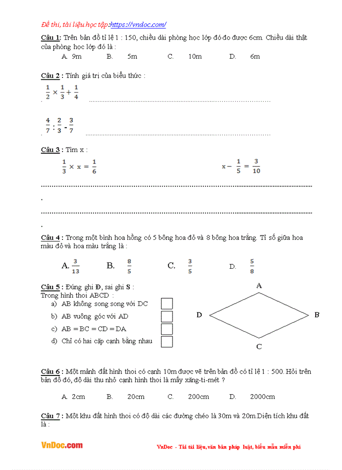 image for page Bộ đề thi học kì 2 môn toán lớp 4