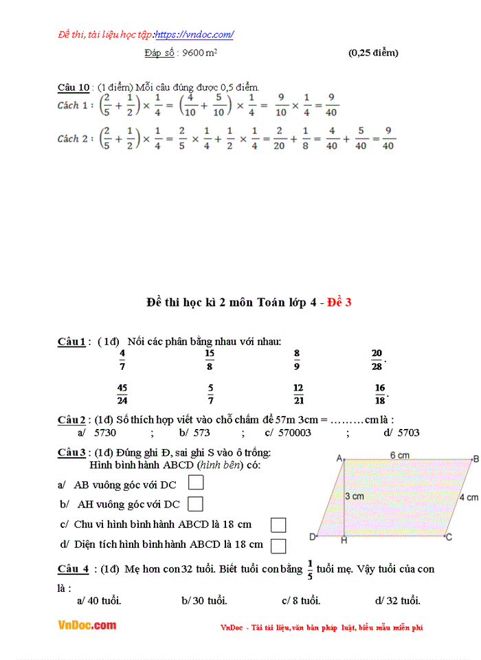 image for page Bộ đề thi học kì 2 môn toán lớp 4