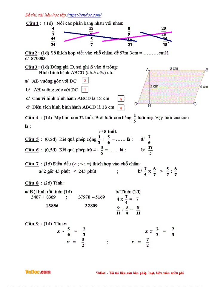 image for page Bộ đề thi học kì 2 môn toán lớp 4
