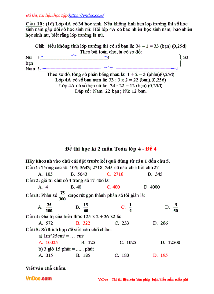 image for page Bộ đề thi học kì 2 môn toán lớp 4