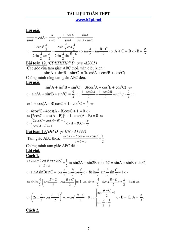 image for page Lượng giác áp dụng vào tam giác