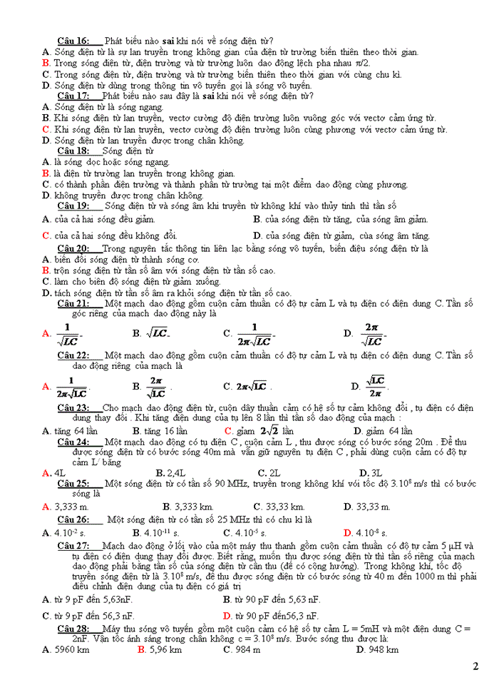 image for page Đề cương ôn tập học kì II lý khối 12