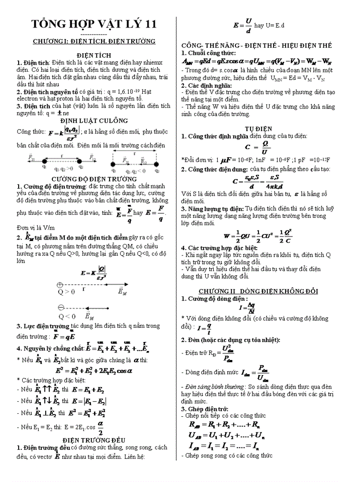 image for page Tóm tắt lý thuyết vật lý 11