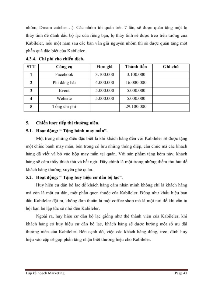 image for page Lập kế hoạch Marketing Kabileler Coffee