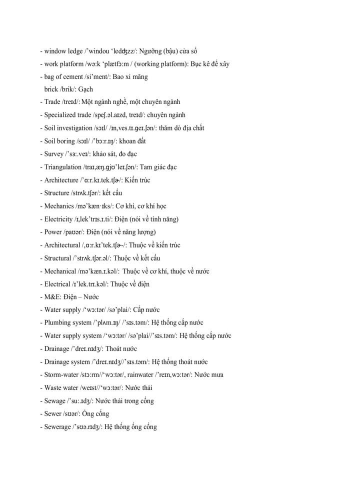 image for page Những từ vựng tiếng Anh chuyên ngành xây dựng