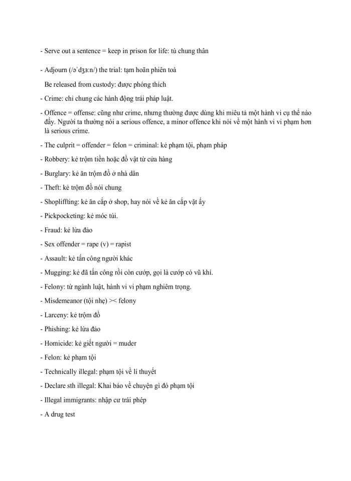 image for page Từ vựng tiếng anh chủ đề pháp luật