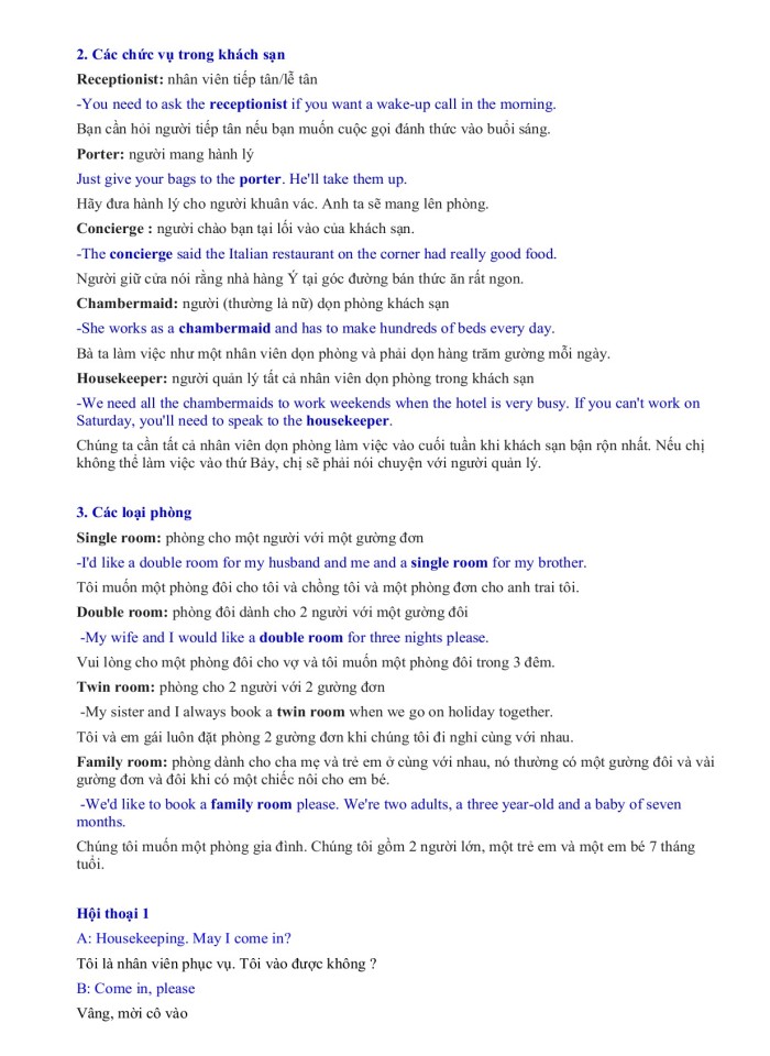 image for page Từ vựng tiếng anh về khách sạn